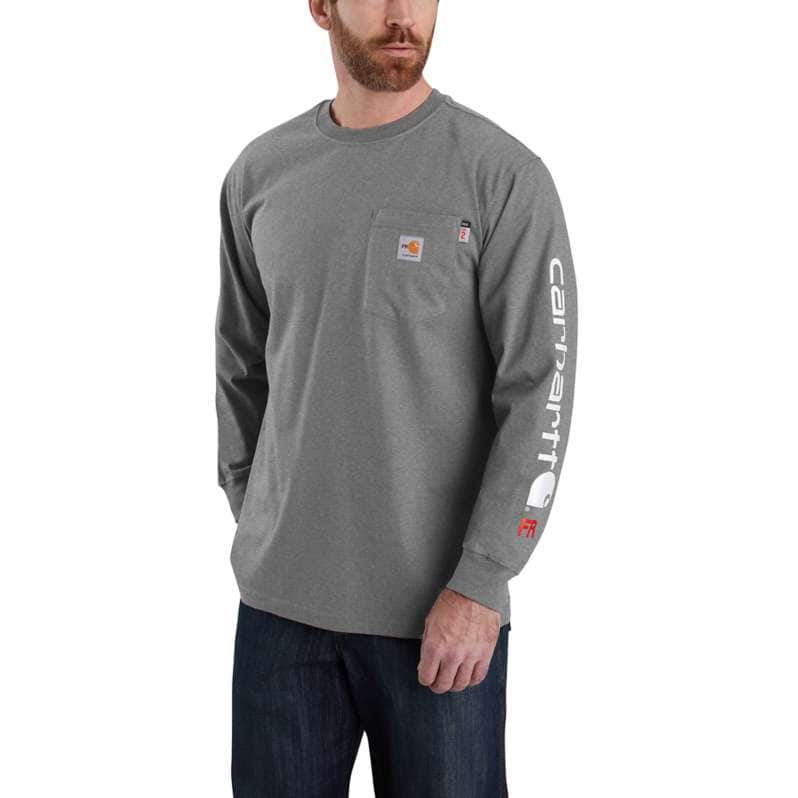 Carhartt  Granite Heather Flame Resistant Force Original Fit Midweight Long-Sleeve Logo Graphic T-Shirt