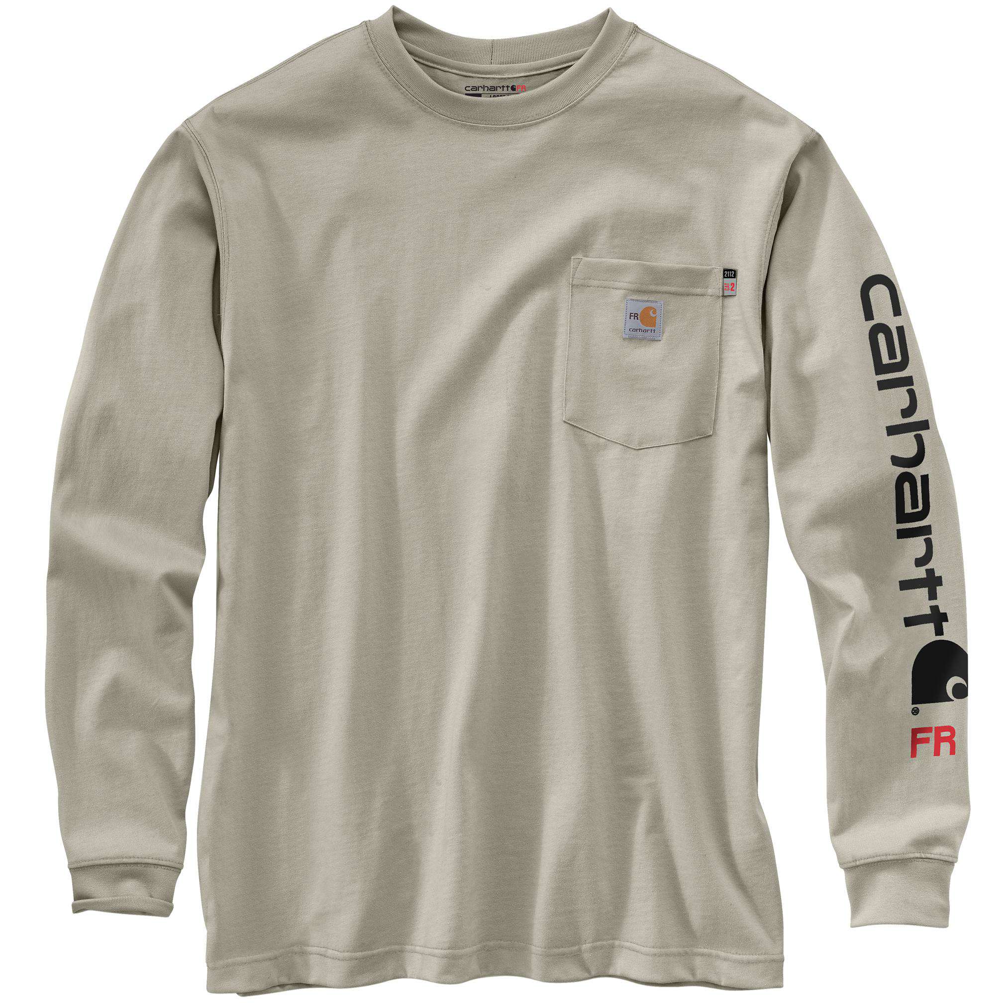 Carhartt Men's Cotton Fr Force Irvine Loose Ls Logo T-Shirt | Greige | 4XL