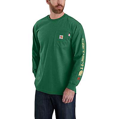 Carhartt Men's North Woods Heather Flame Resistant Carhartt Force® Loose Fit Midweight Long-Sleeve Logo Graphic T-Shirt