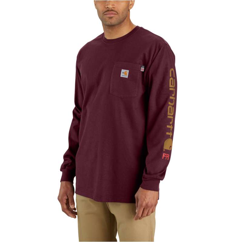 Carhartt  Port Flame Resistant Carhartt Force® Loose Fit Midweight Long-Sleeve Logo Graphic T-Shirt