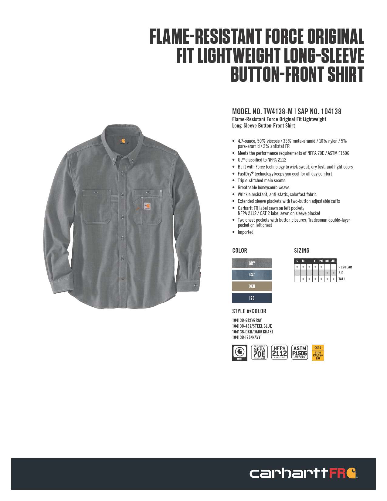 Carhartt FR Force Lightweight Button Front Work Shirt