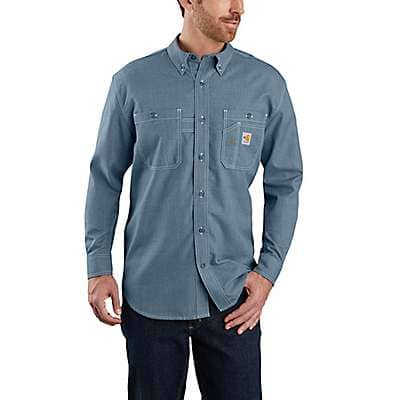 Carhartt Men's Steel Blue Flame-Resistant Force Original-Fit Lightweight Long-Sleeve Button-Front Shirt