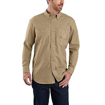 Carhartt Men's Dark Khaki Flame-Resistant Force Original-Fit Lightweight Long-Sleeve Button-Front Shirt