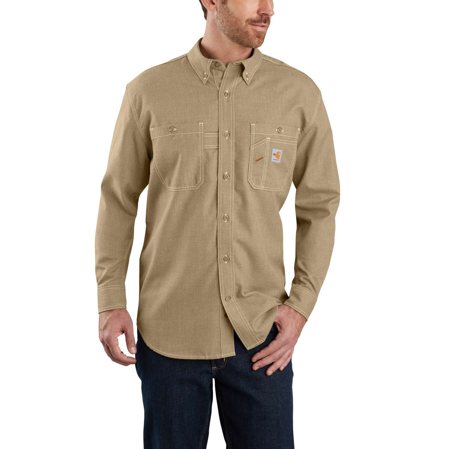 Мужская рубашка Carhartt FR Force Sun Defender™, цвет: Тёмный хаки — фото 1