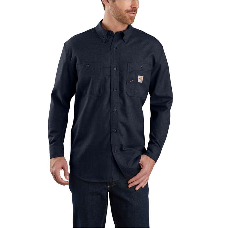 Carhartt  Navy Flame-Resistant Carhartt Force® Loose Fit Lightweight Long-Sleeve Button-Front Shirt