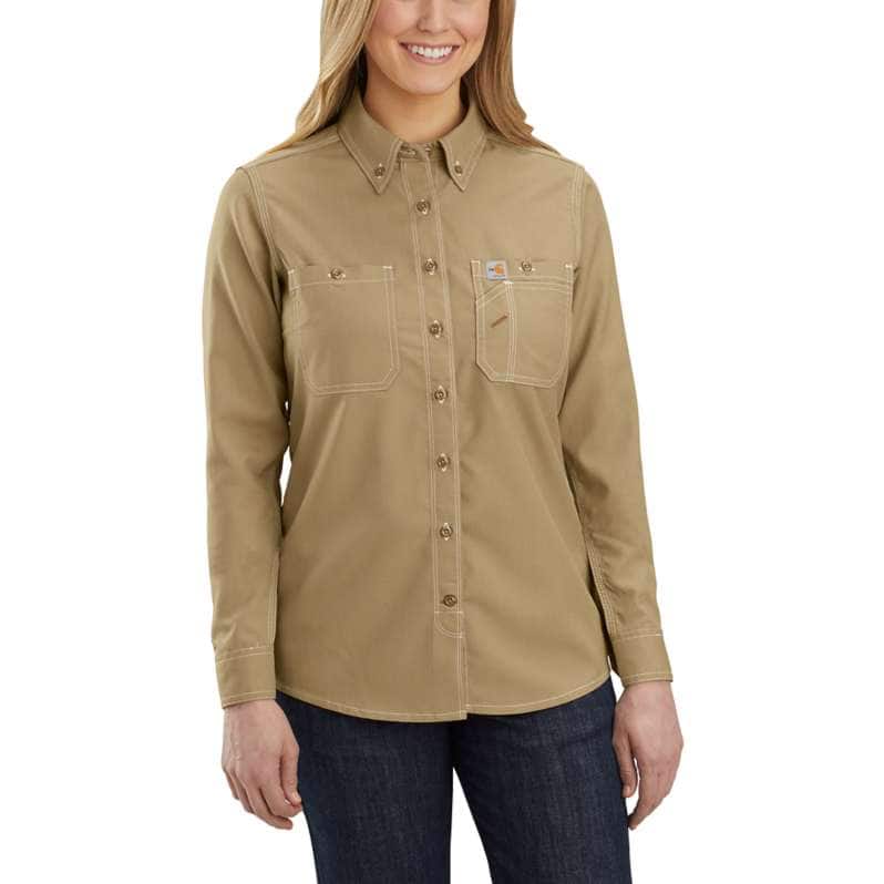 Carhartt  Dark Khaki Women's Flame Resistant Force Relaxed Fit Lightweight Long-Sleeve Button-Front Shirt