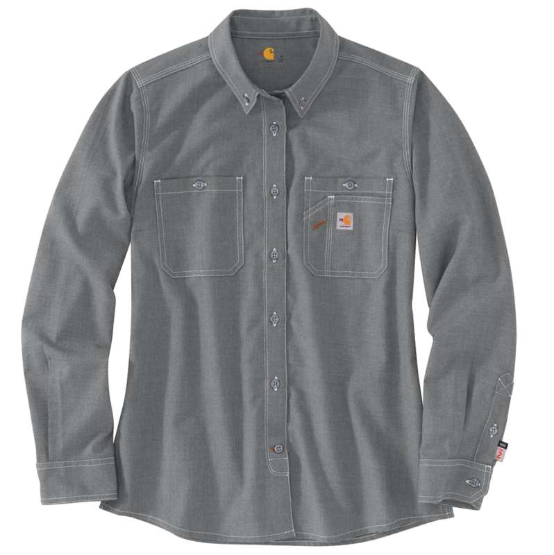 Carhartt  Gray Women's Flame Resistant Force Relaxed Fit Lightweight Long-Sleeve Button-Front Shirt