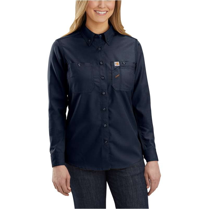 Carhartt  Navy Women's Flame Resistant Force Relaxed Fit Lightweight Long-Sleeve Button-Front Shirt