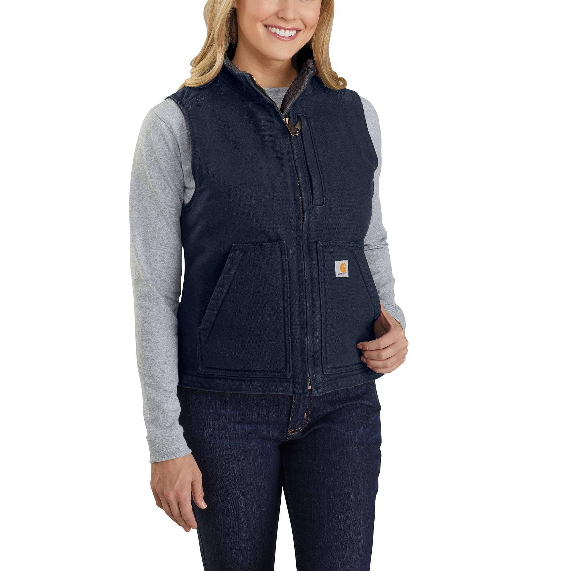 Loose Fit Washed Duck Sherpa-Lined Mock-Neck Vest