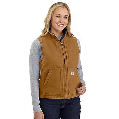 Carhartt Women's Taupe Gray Women's Relaxed Fit Washed Duck Sherpa Lined Mock Neck Vest
