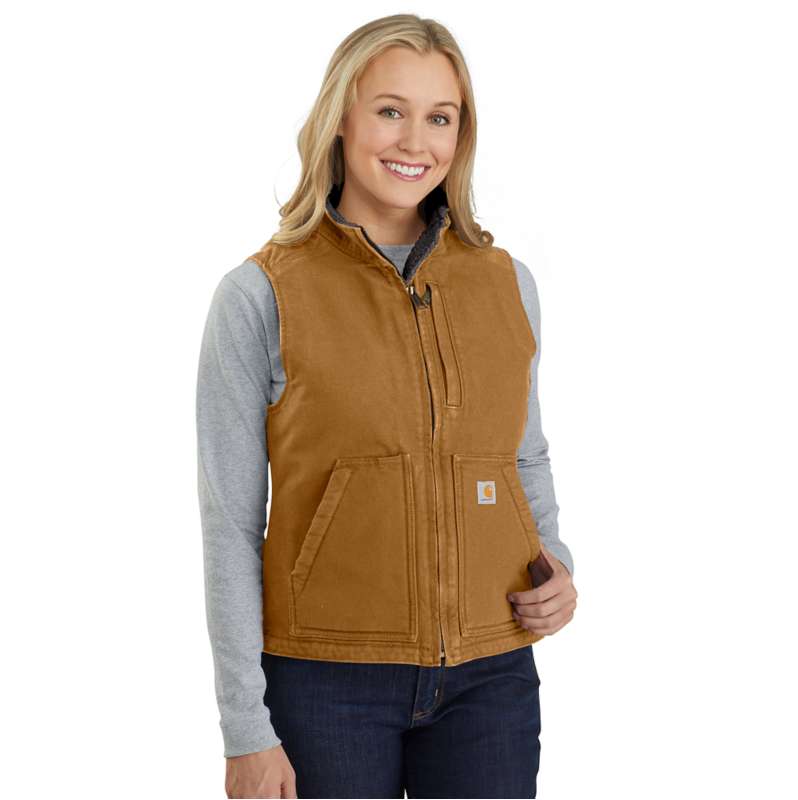 Carhartt  Carhartt Brown Women's Sherpa Lined Vest - Relaxed Fit - Washed Duck