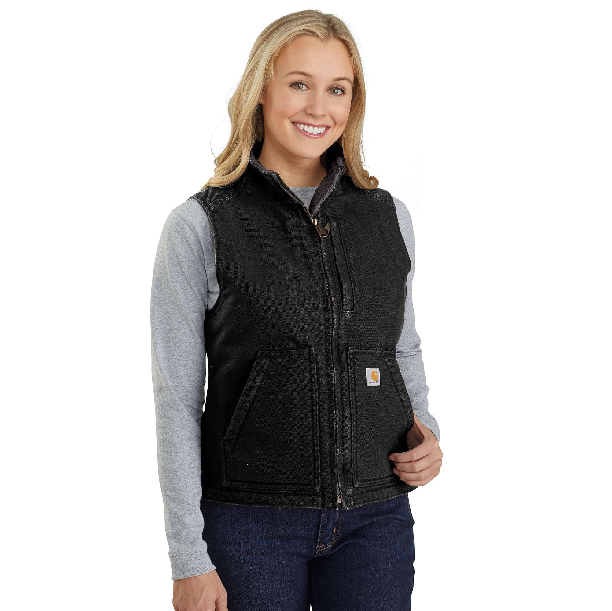 Women's Sherpa Lined Vest - Relaxed Fit Washed Duck