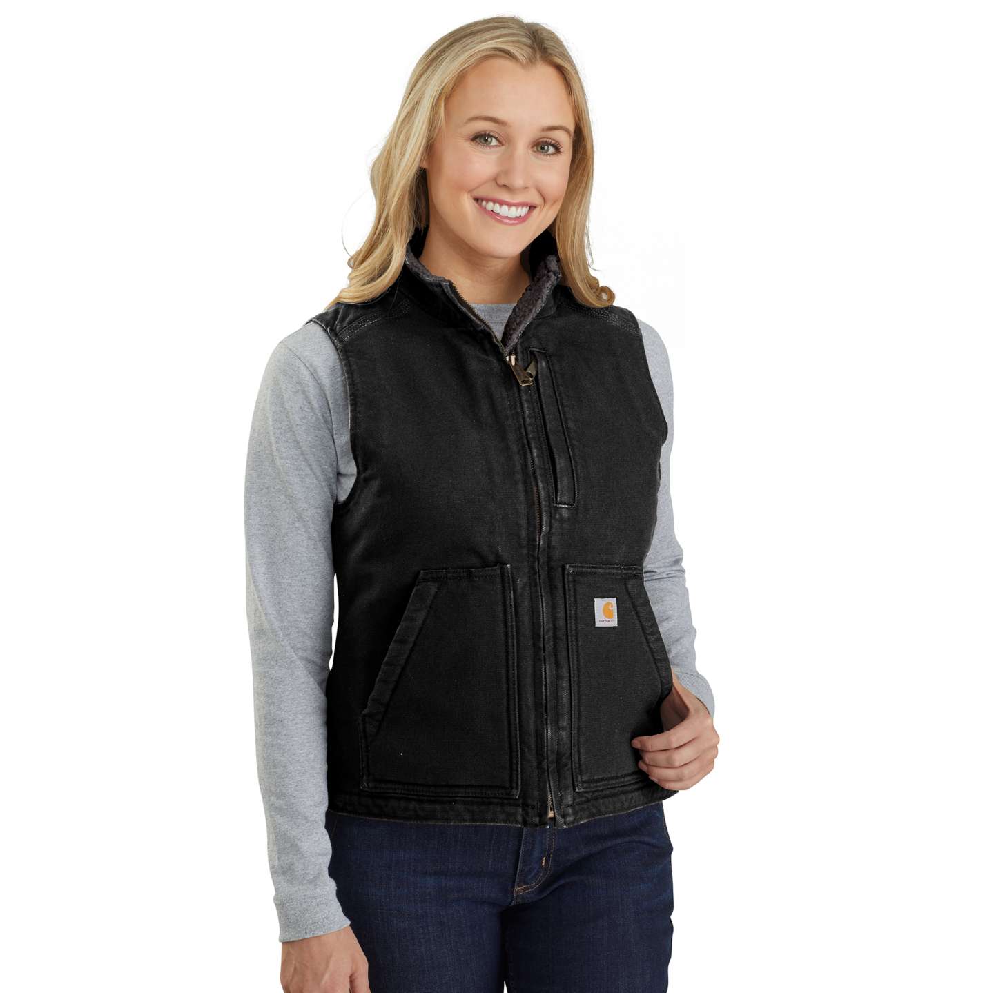 Женский жилет Carhartt Washed Duck Mock Neck Vest, цвет: Чёрный — фото 1