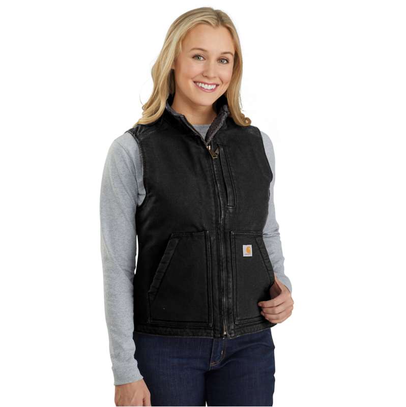 Carhartt  Black Women's Sherpa Lined Vest - Relaxed Fit - Washed Duck
