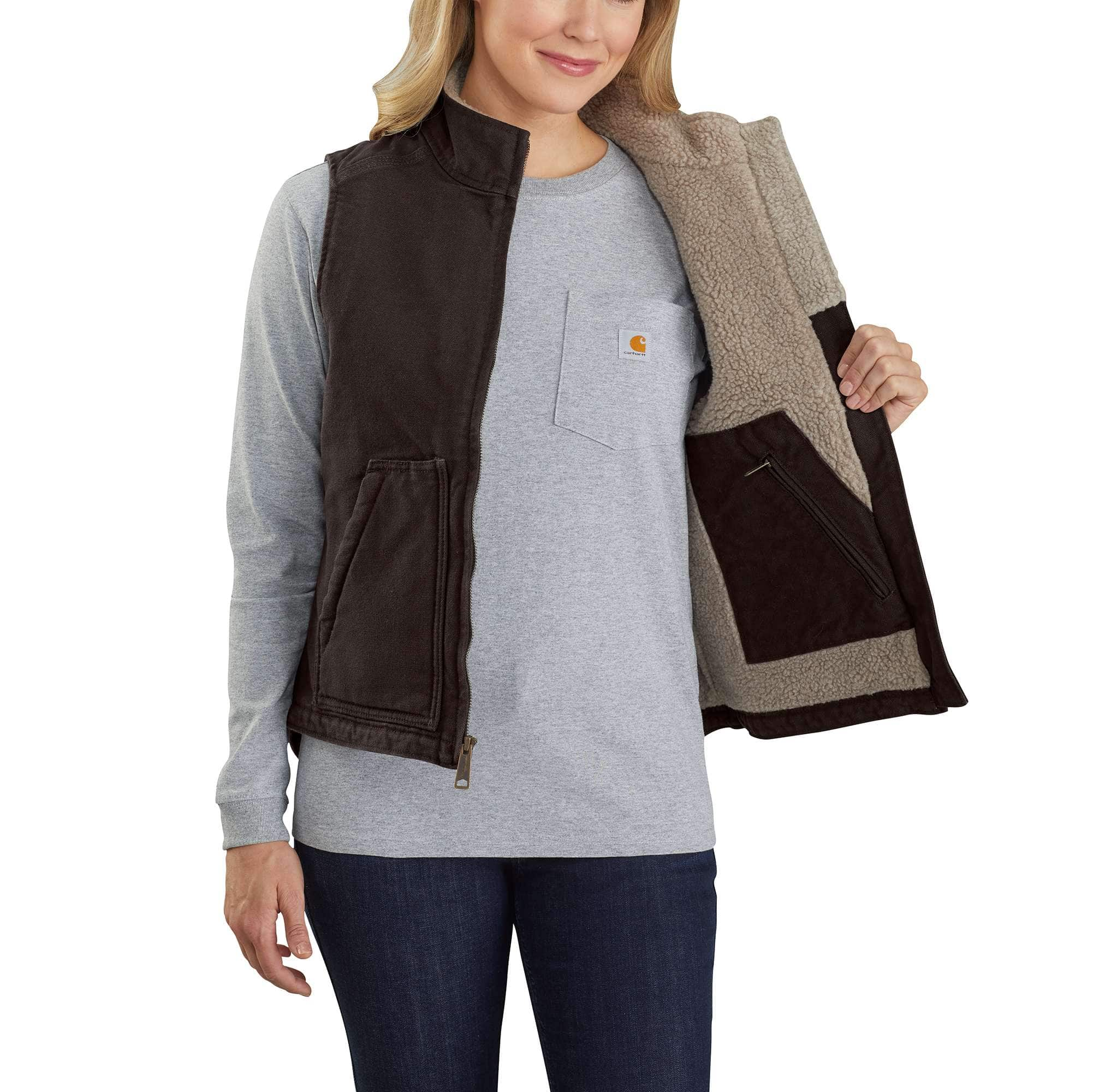 Women's Sherpa Lined Vest - Relaxed Fit Washed Duck