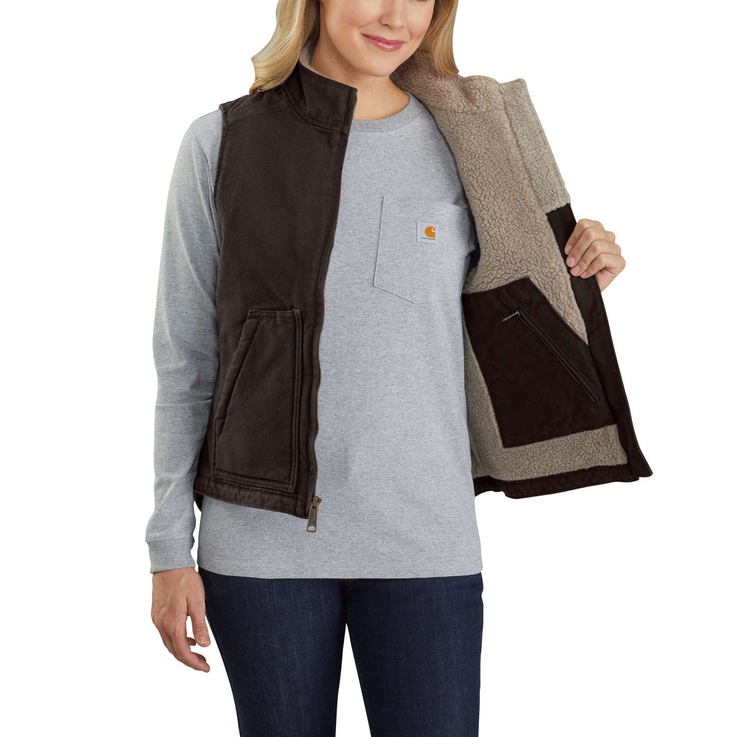 Женский жилет Carhartt Washed Duck Mock Neck Vest, цвет: Чёрный — фото 3