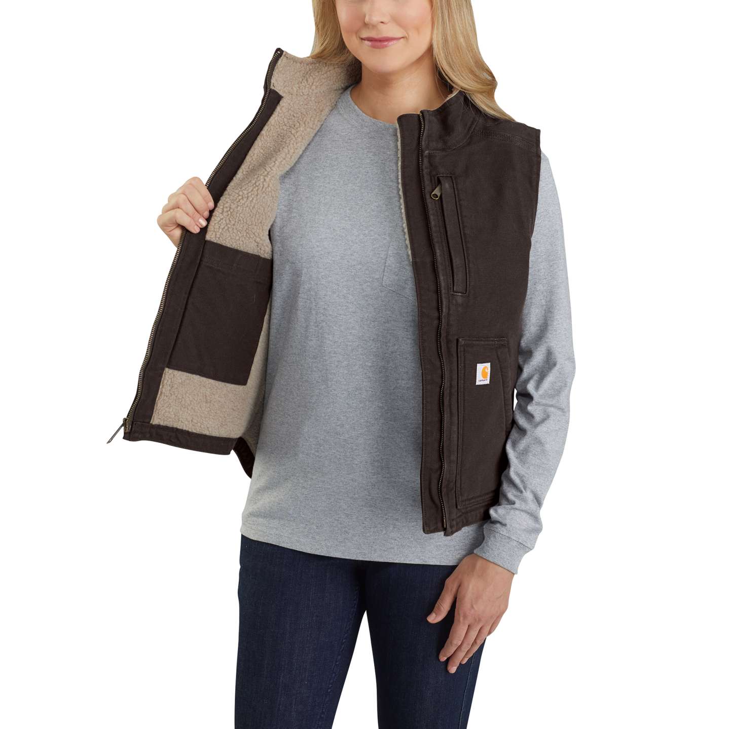 Женский жилет Carhartt Washed Duck Mock Neck Vest, цвет: Чёрный — фото 4