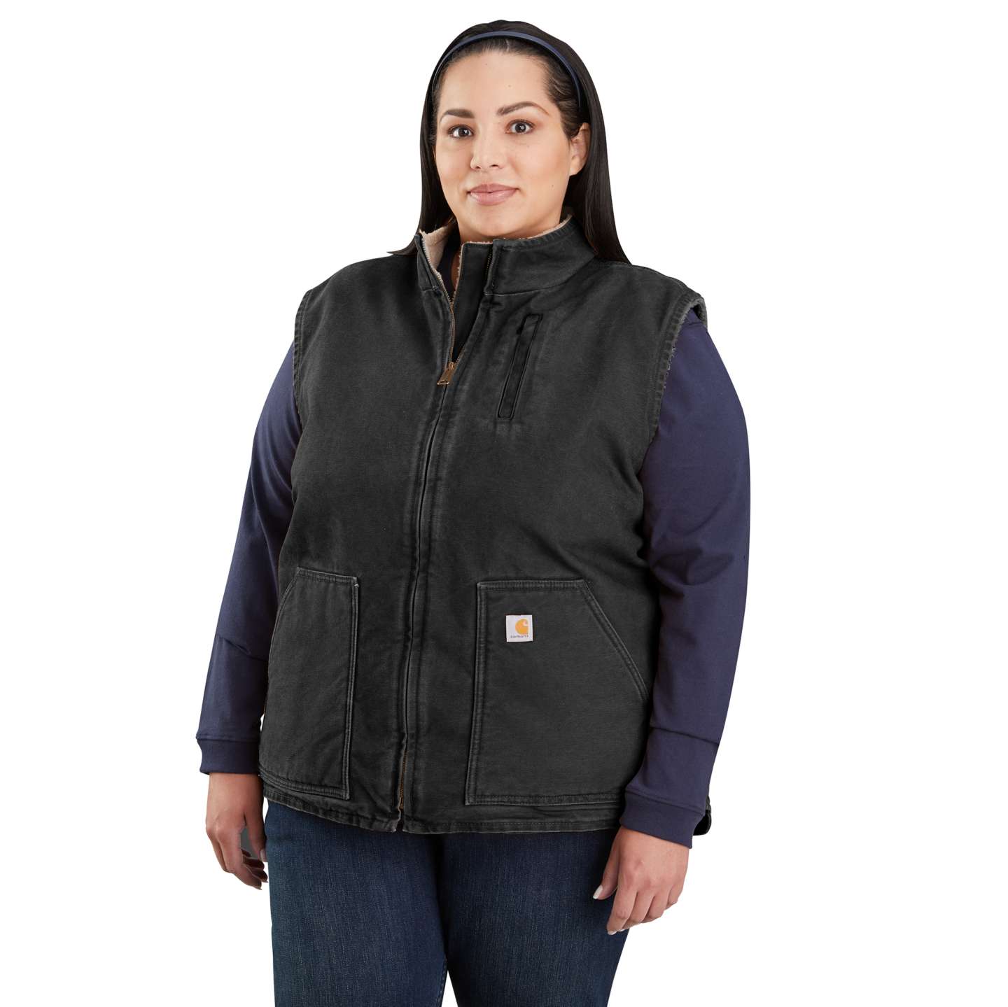 Женский жилет Carhartt Washed Duck Mock Neck Vest, цвет: Чёрный — фото 2