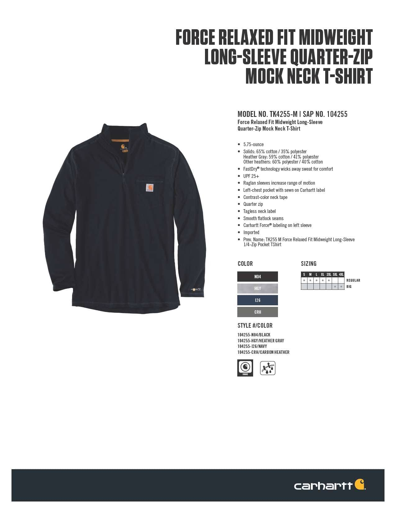 Carhartt discount Force Extremes Black Quarter Zip Longsleeve