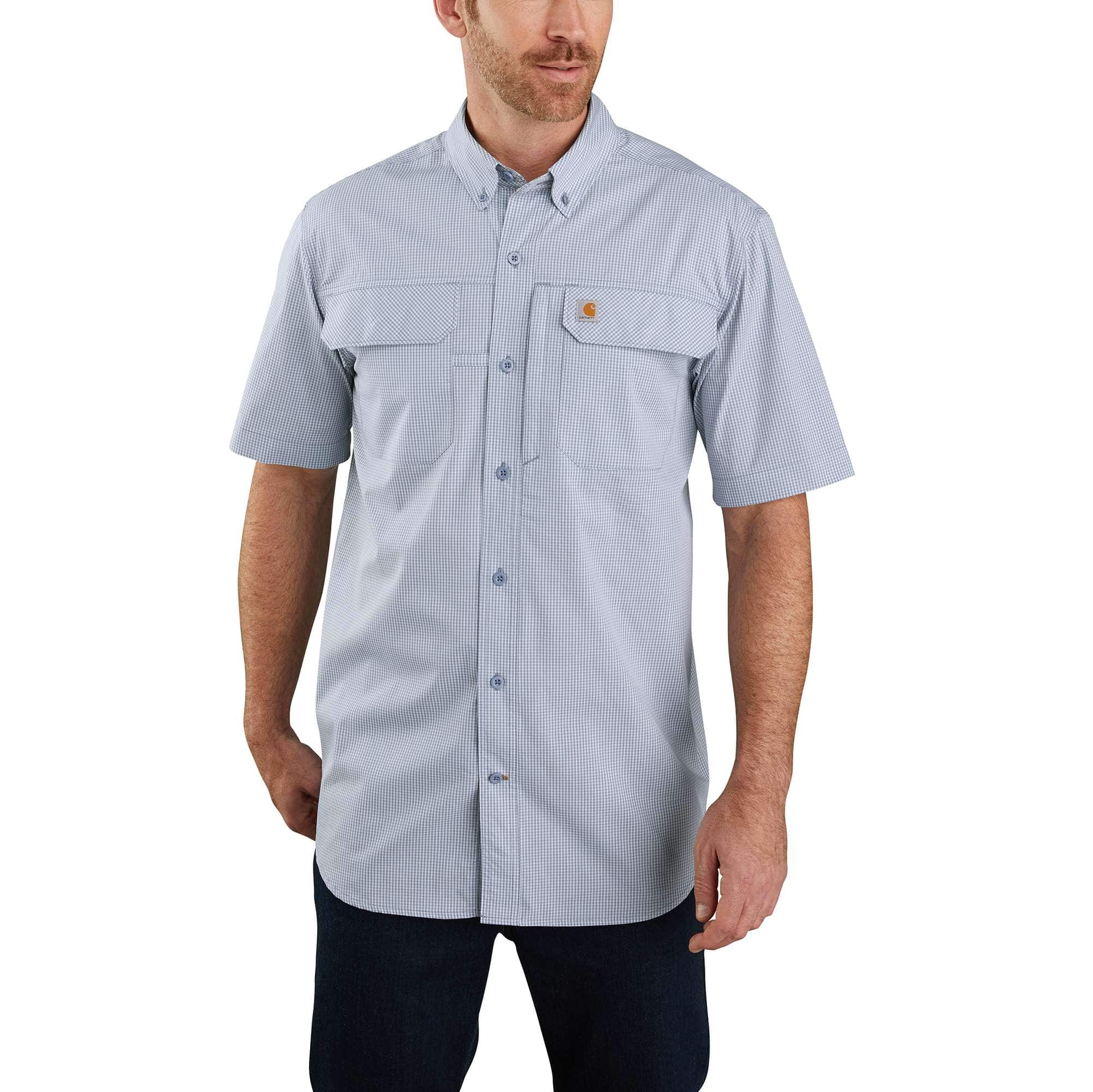 Mens Carhartt Force® Relaxed Fit Lightweight Short Sleeve Button Front Plaid Shirt Carhartt 7107