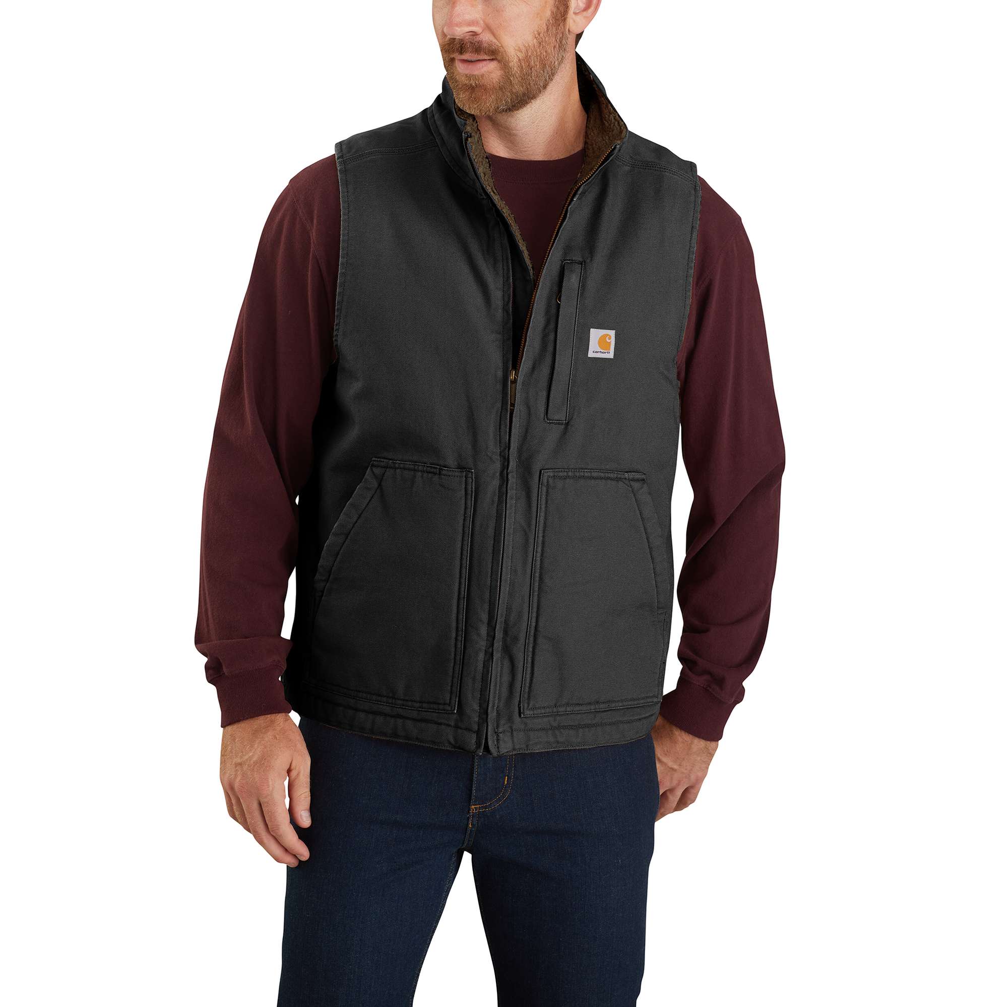 Loose Fit Washed Duck Sherpa-Lined Mock-Neck Vest | Carhartt