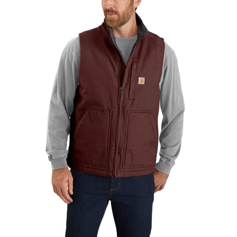 Carhartt  Dark Cedar Loose Fit Washed Duck Sherpa-Lined Mock-Neck Vest