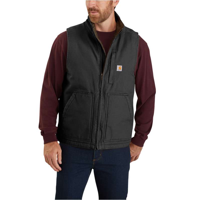 Carhartt  Black Men's Mock-Neck Sherpa-Lined Vest - Loose Fit - Washed Duck