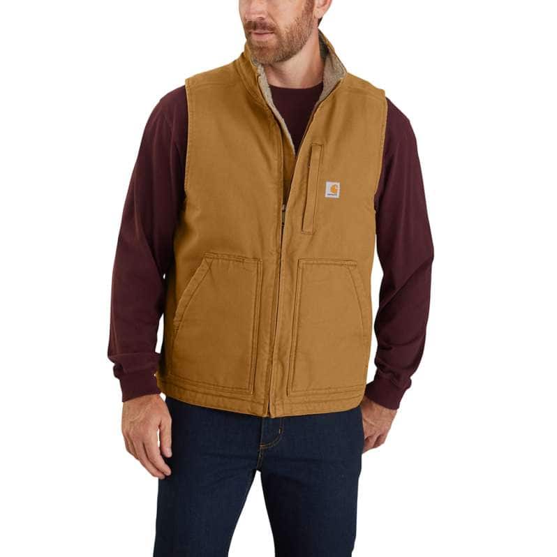 Carhartt  Carhartt Brown Loose Fit Washed Duck Sherpa-Lined Mock-Neck Vest