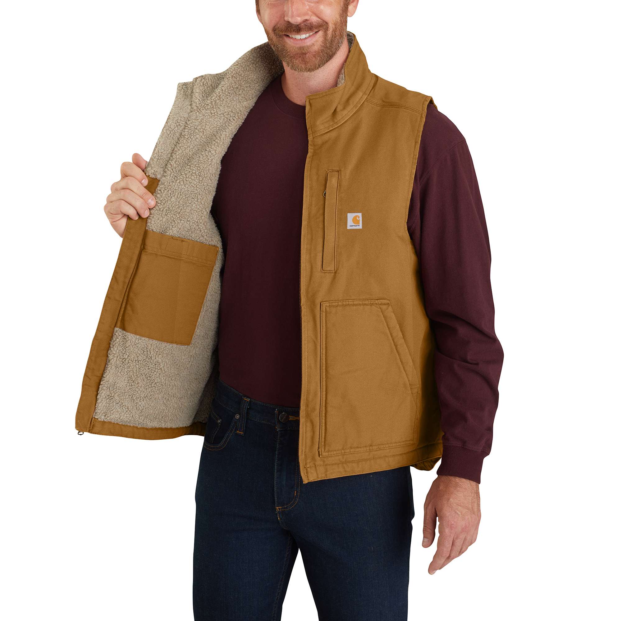 Additional thumbnail 2 of Men's Mock-Neck Sherpa-Lined Vest - Loose Fit - Washed Duck