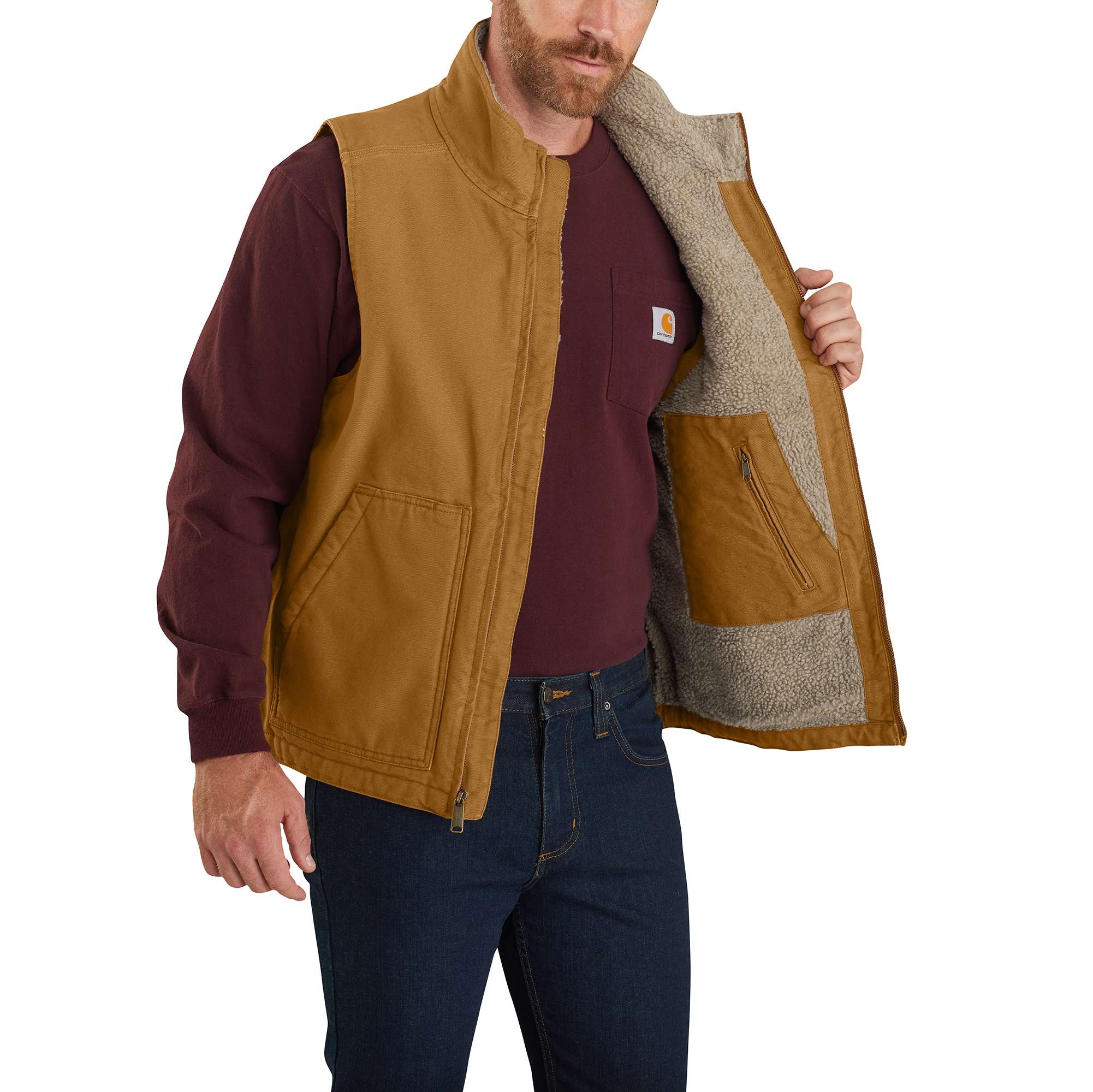 Additional thumbnail 3 of Men's Mock-Neck Sherpa-Lined Vest - Loose Fit - Washed Duck