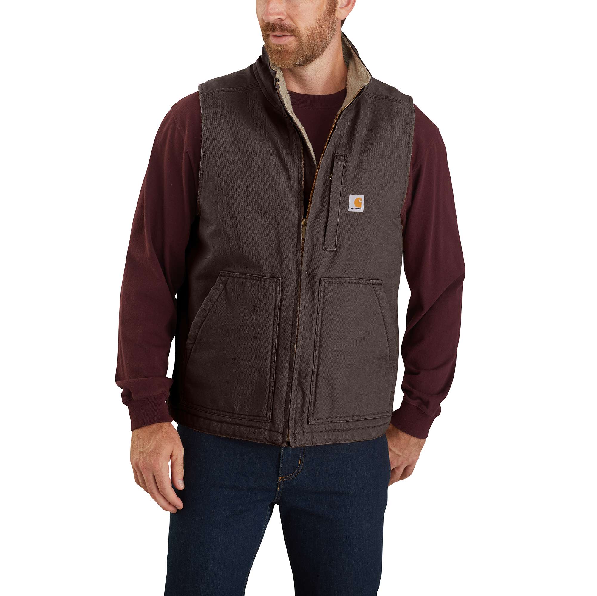 Additional thumbnail 1 of Men's Mock-Neck Sherpa-Lined Vest - Loose Fit - Washed Duck