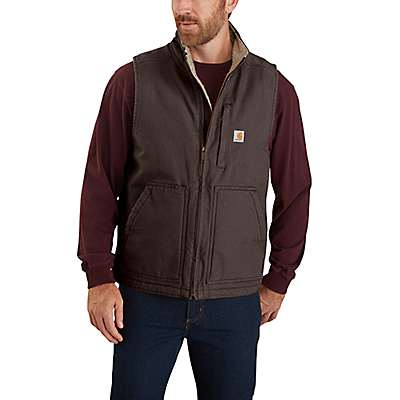 Carhartt Men's Dark Brown Loose Fit Washed Duck Sherpa-Lined Mock-Neck Vest