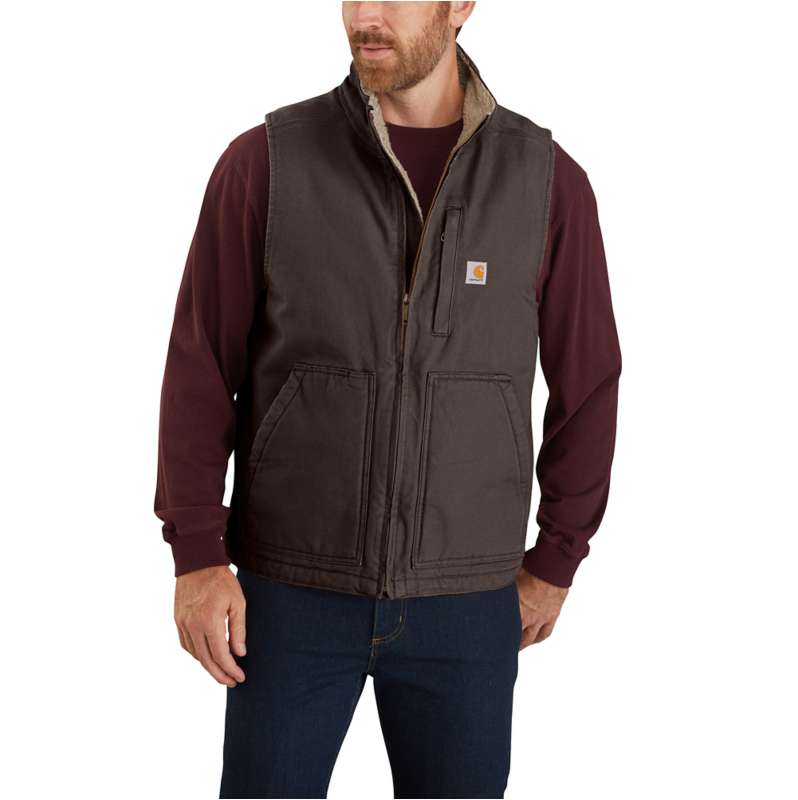 Carhartt  Dark Brown Men's Mock-Neck Sherpa-Lined Vest - Loose Fit - Washed Duck