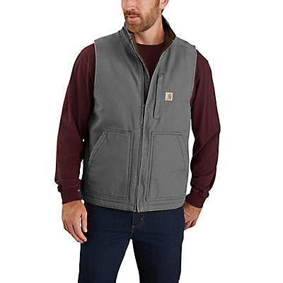 Carhartt Men's Dark Brown Loose Fit Washed Duck Sherpa-Lined Mock-Neck Vest