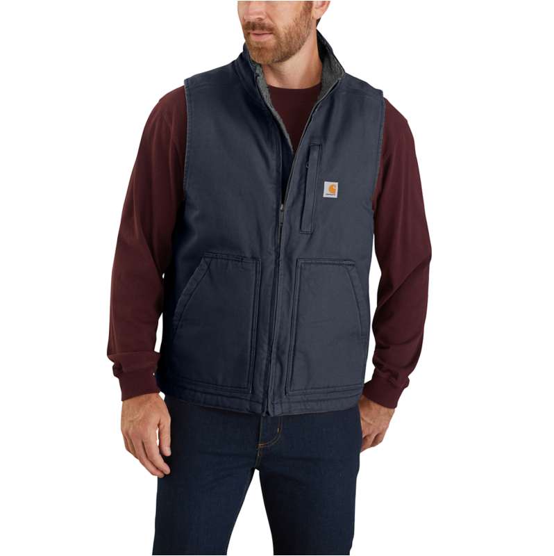 Carhartt  Navy Men's Mock-Neck Sherpa-Lined Vest - Loose Fit - Washed Duck