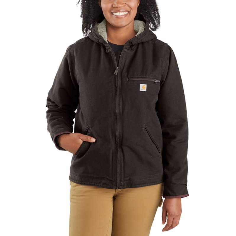 Women's Sherpa Lined Jacket - Loose Fit - Washed Duck - 3 Warmest ...