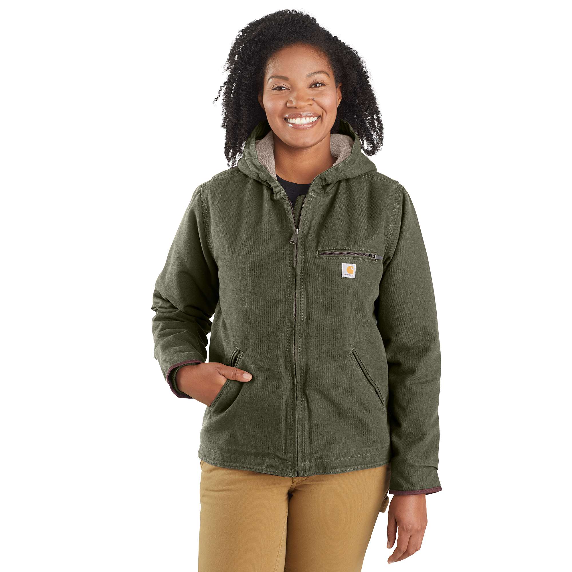 Women's Sherpa Lined Jacket - Loose Fit Washed Duck 3 Warmest Rating
