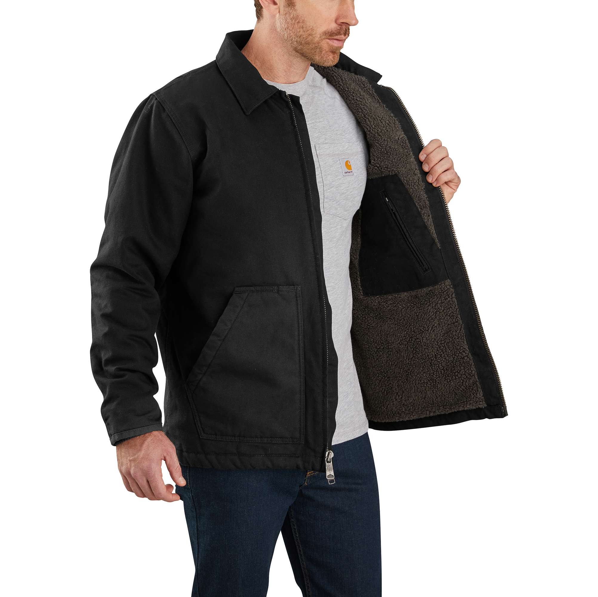 Men's Sherpa-Lined Field Jacket - Loose Fit Washed Duck 2 Warmest Rating