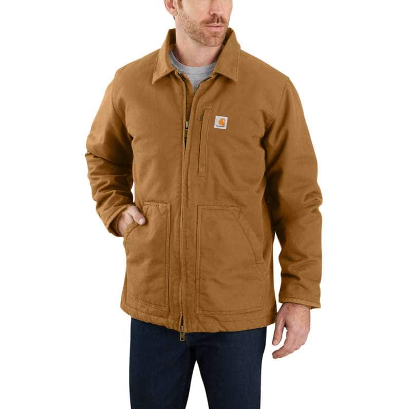 Carhartt  Carhartt Brown Loose Fit Washed Duck Sherpa-Lined Coat
