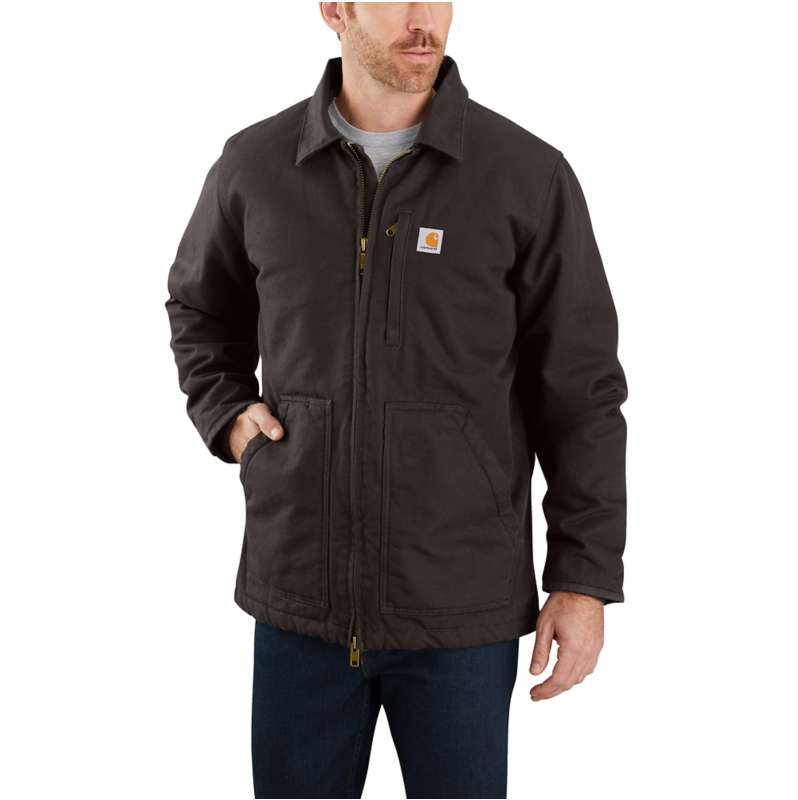 Carhartt  Dark Brown Men's Sherpa-Lined Field Jacket - Loose Fit - Washed Duck - 2 Warmest Rating