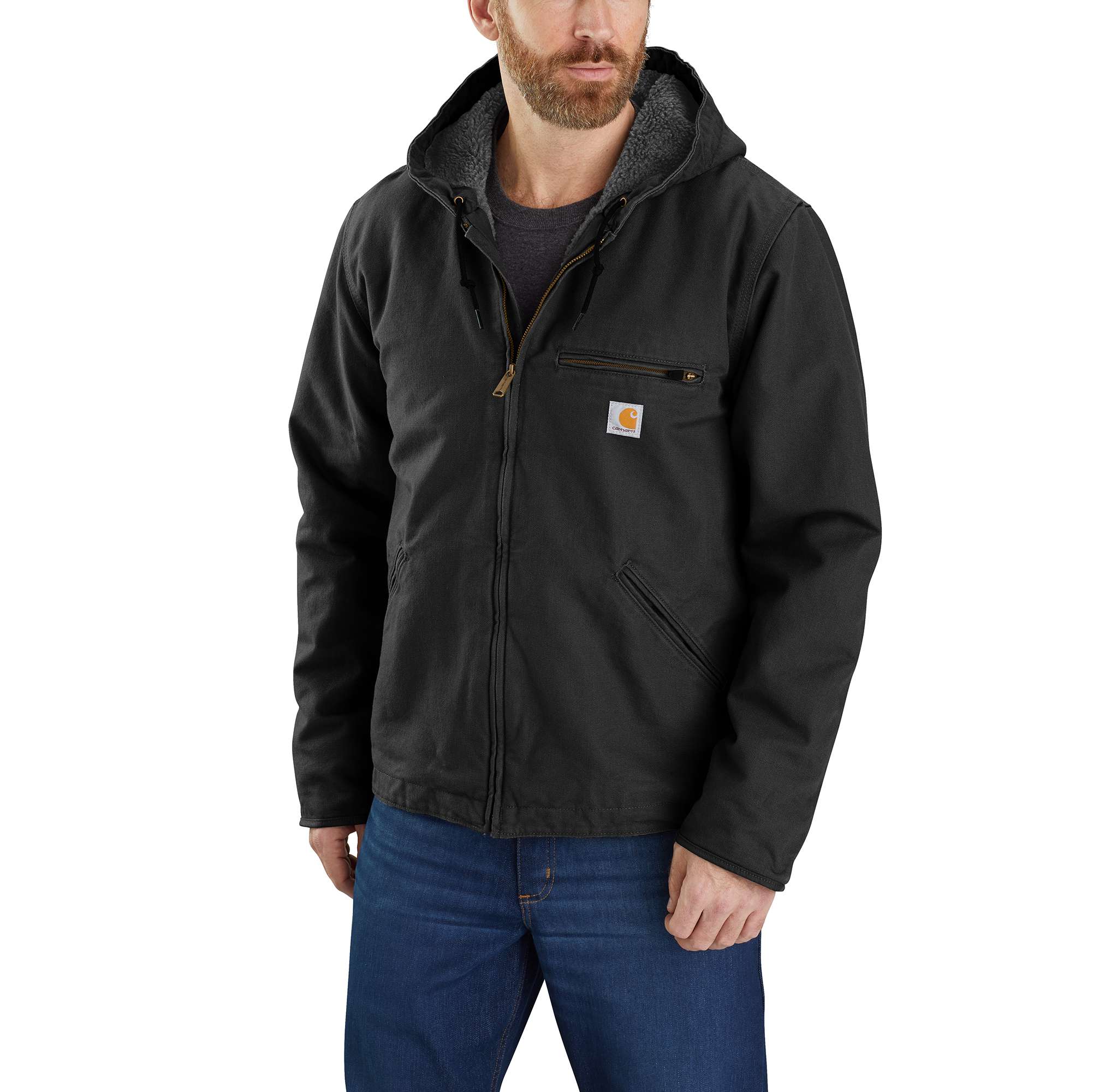 Carhartt Veste de Travail en Toile Lourde Délavée avec Doublure Sherpa  Coupe Décontractée Homme