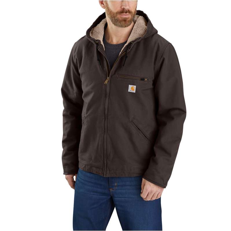 Carhartt  Dark Brown Men's Sherpa-Lined Jacket - Relaxed Fit - Washed Duck - 3 Warmest Rating