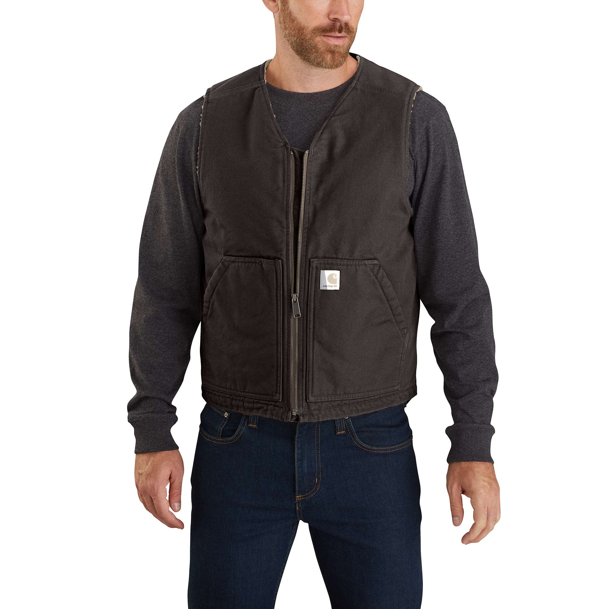 Carhartt Veste de Travail en Toile Lourde Délavée avec Doublure Sherpa  Coupe Décontractée Homme