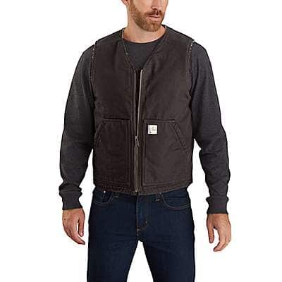 Carhartt Men's Dark Brown Relaxed Fit Washed Duck Sherpa-Lined Vest