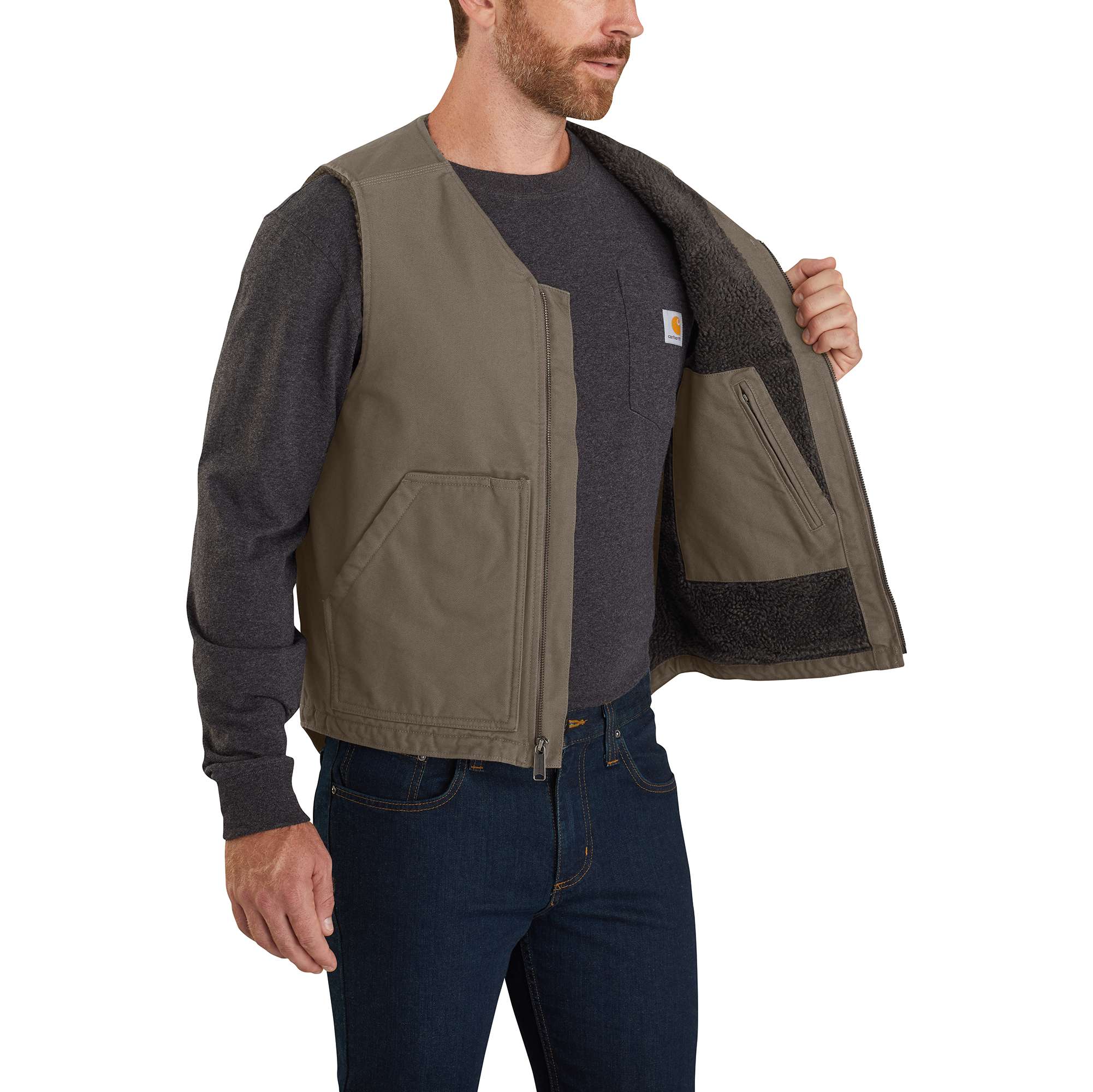 Additional thumbnail 3 of Relaxed Fit Washed Duck Sherpa-Lined Vest