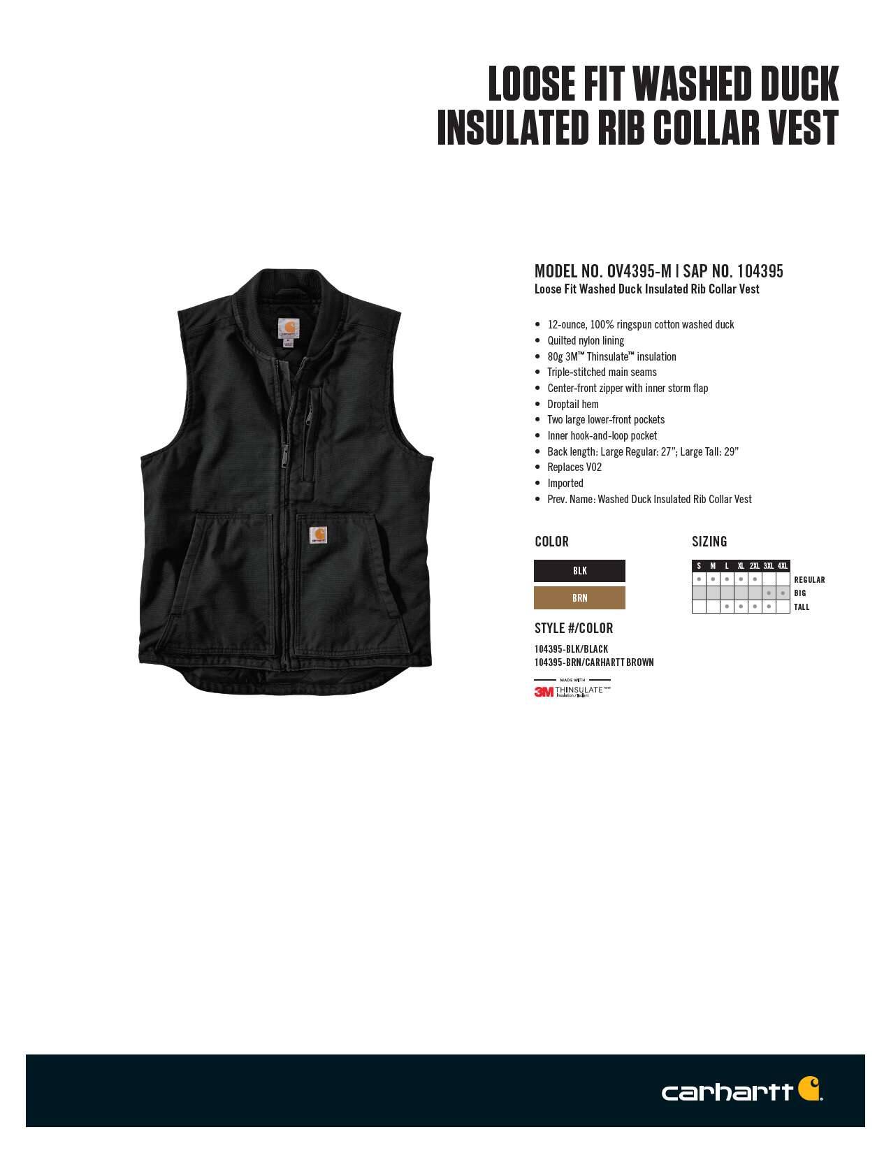 Loose Fit Washed Duck Insulated Rib Collar Vest