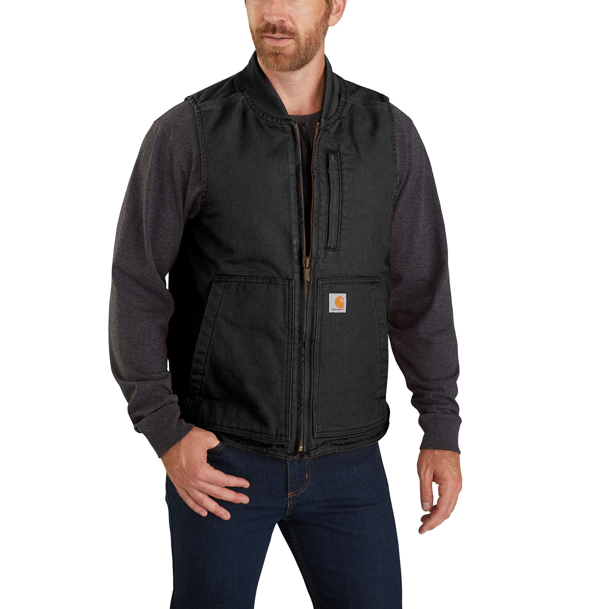 Loose Fit Washed Duck Insulated Rib Collar Vest | Carhartt Company