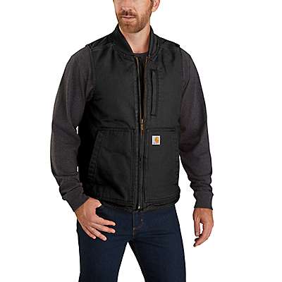 Carhartt Men's Black Loose Fit Washed Duck Insulated Rib Collar Vest
