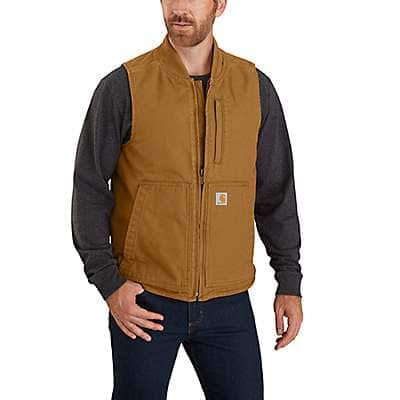 Carhartt Men's Carhartt Brown Loose Fit Washed Duck Insulated Rib Collar Vest