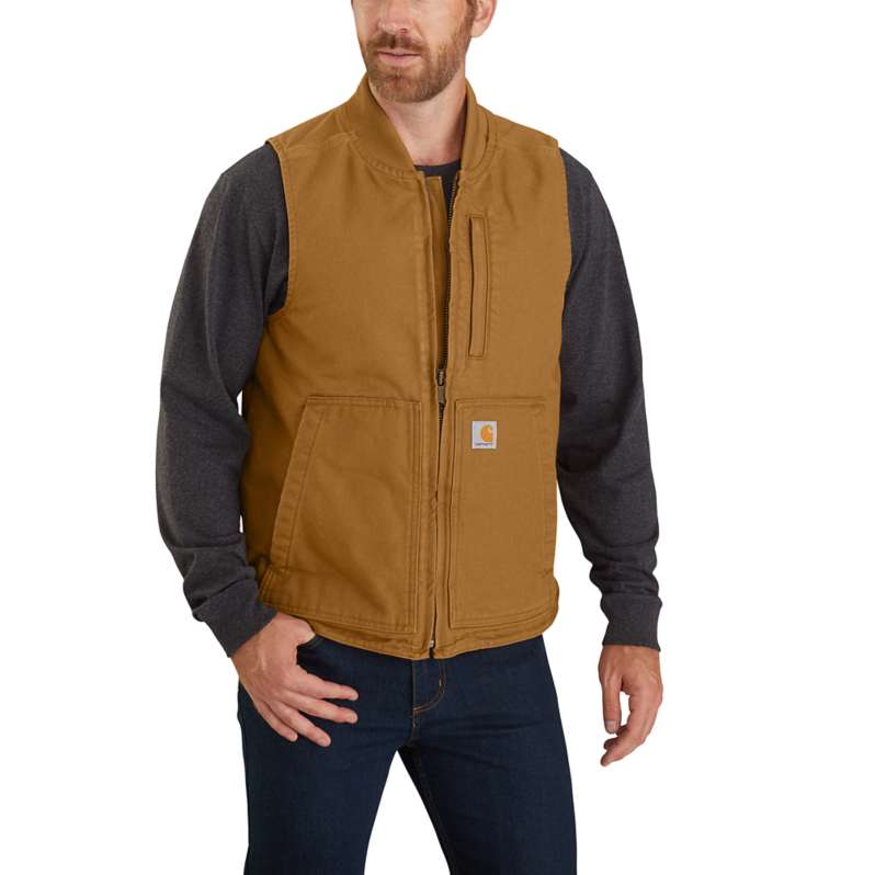 Carhartt  Carhartt Brown Loose Fit Washed Duck Insulated Rib Collar Vest